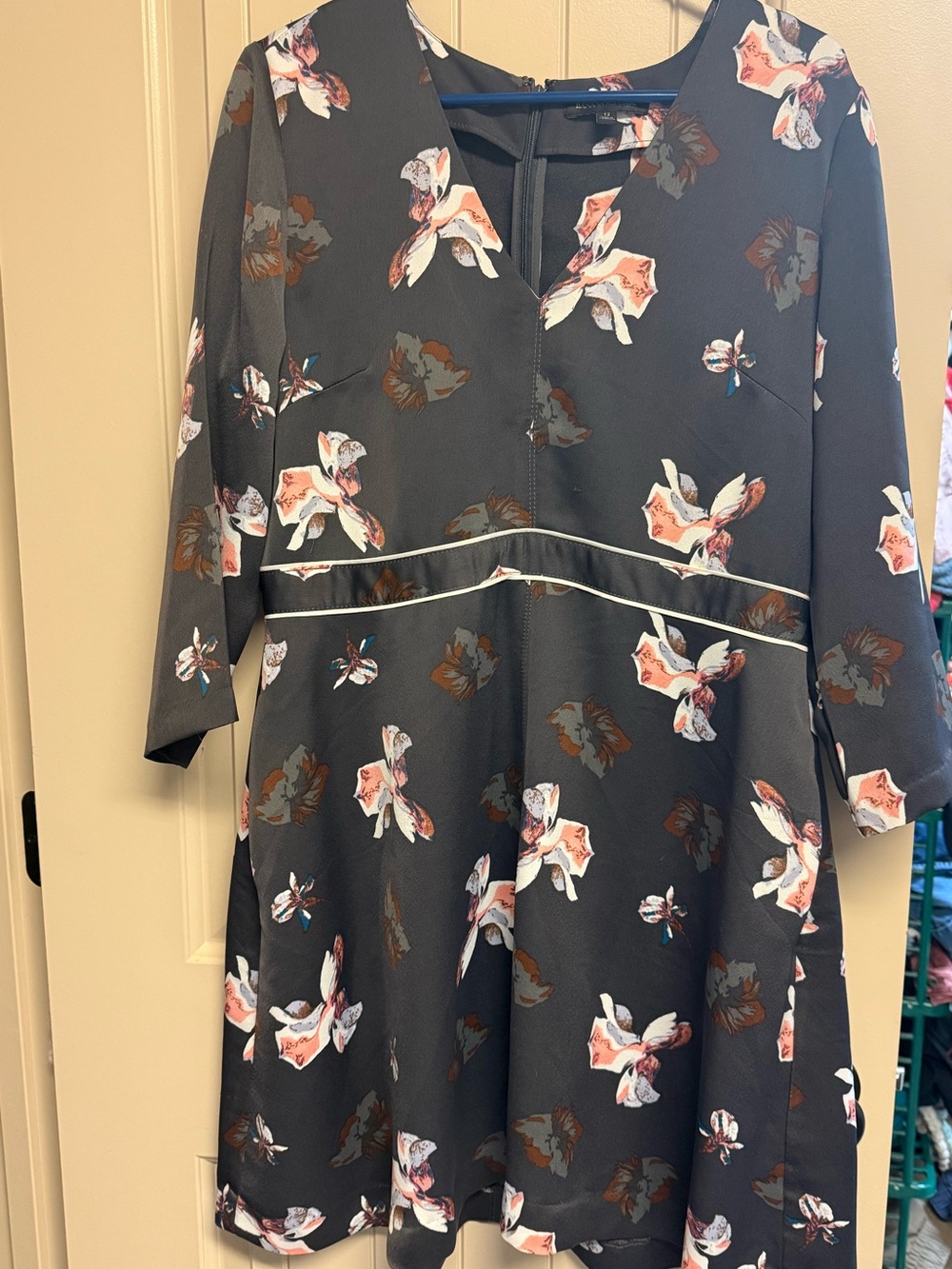 Banana Republic Charcoal Midi Dress with Pink Floral Print